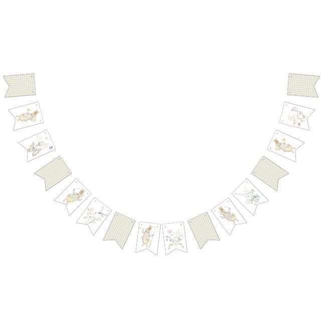 Gingham Peter the Rabbit Blue Monogram Baby Shower Bunting (All)