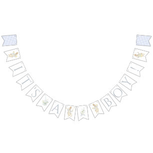 Gingham Peter the Rabbit Blue Monogram Baby Shower Bunting