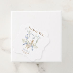 Gingham Peter the Rabbit Blue Monogram Baby Shower Favour Tags
