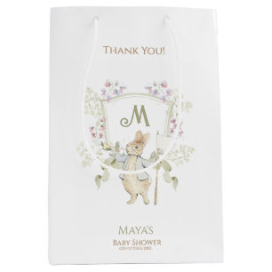 Gingham Peter the Rabbit Monogram Baby Shower Medium Gift Bag