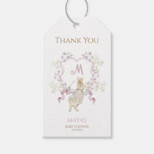 Gingham Peter the Rabbit Pink Monogram Baby Shower Gift Tags