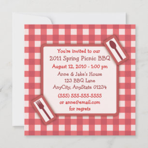 Gingham Picnic BBQ Invitation