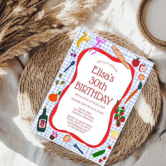 Gingham Picnic Modern Cute CUSTOM BIRTHDAY PARTY Invitation (Gingham Picnic Modern Cute CUSTOM BIRTHDAY PARTY Invitation
)