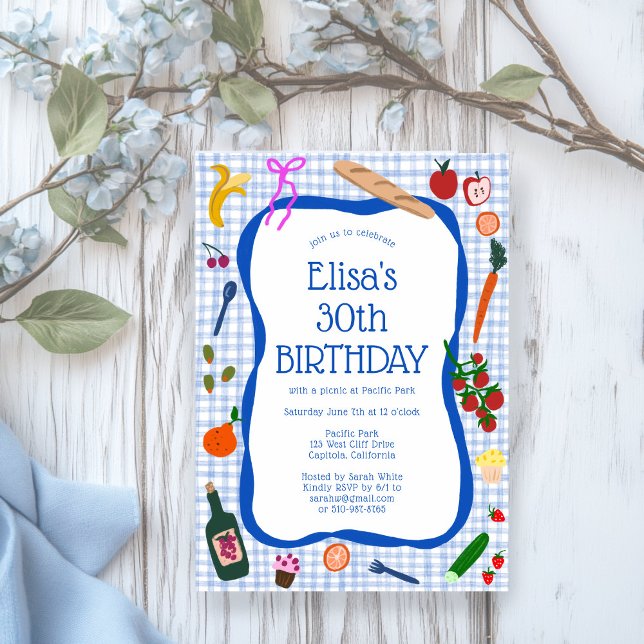 Gingham Picnic Modern Cute CUSTOM BIRTHDAY PARTY Invitation (Gingham Picnic Modern Cute CUSTOM BIRTHDAY PARTY Invitation
)
