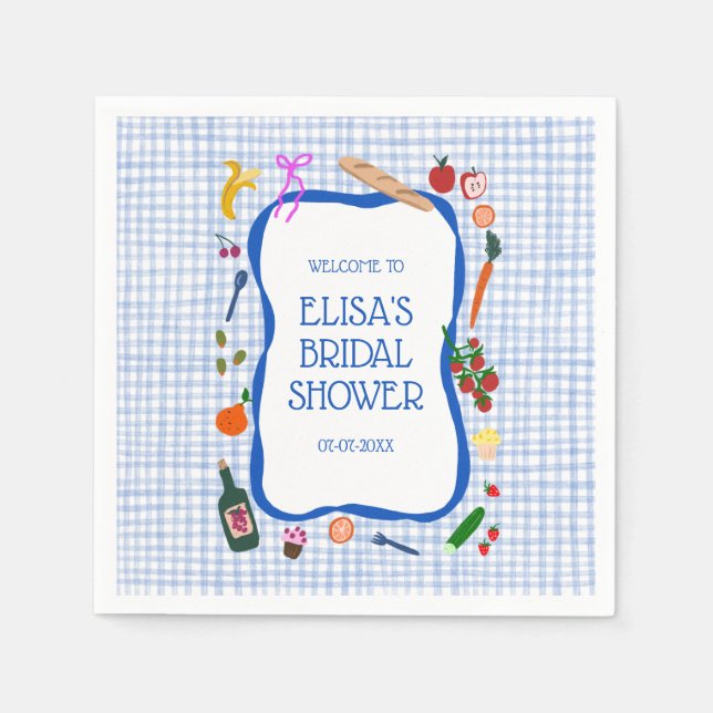 Gingham Picnic Modern Cute CUSTOM Bridal Shower Napkin (Front)