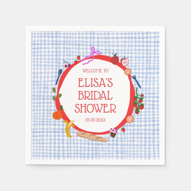Gingham Picnic Modern Cute CUSTOM Bridal Shower Napkin (Front)