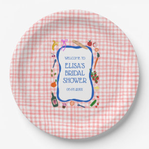 Gingham Picnic Modern Cute CUSTOM Bridal Shower Paper Plate