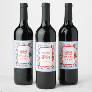 Gingham Picnic Modern Cute CUSTOM Bridal Shower Wine Label