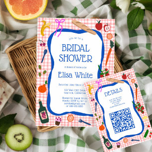 Gingham Picnic Modern Cute CUSTOM QR Bridal Shower Enclosure Card