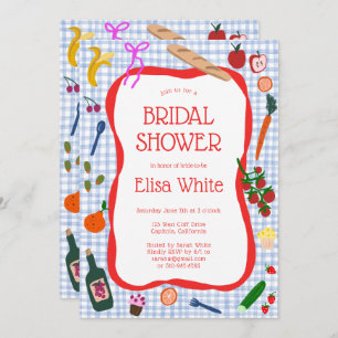 Gingham Picnic Modern Cute CUSTOM QR Bridal Shower Invitation