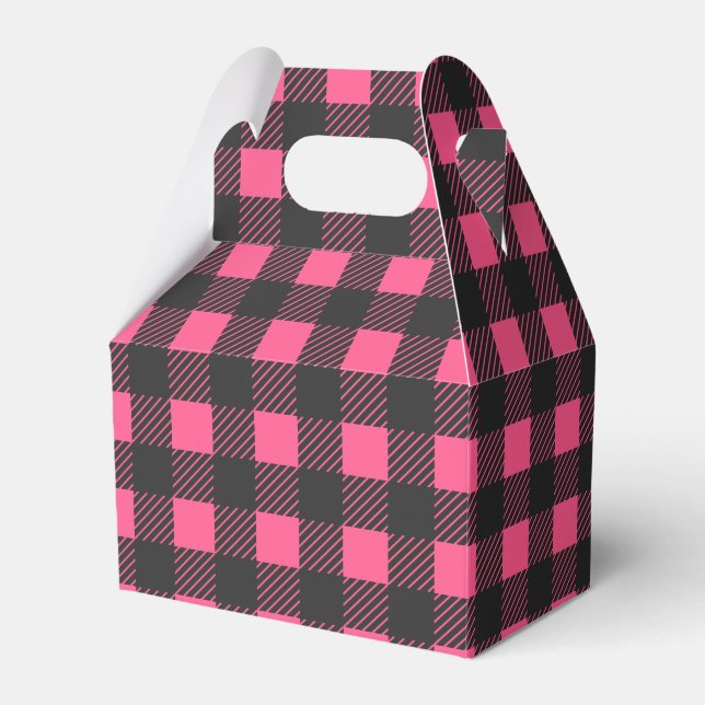 Gingham Pink and Black Buffalo Plaid Wedding Party Favour Box (Front Side)
