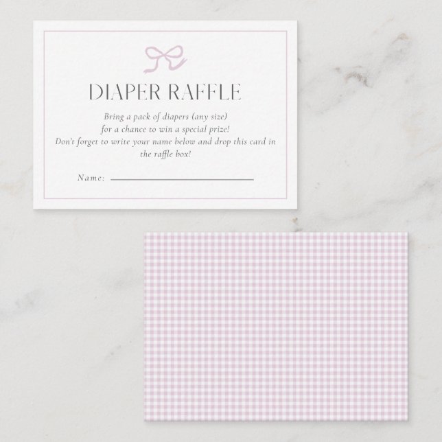 Gingham Pink Bow Baby Girl Baby Shower Diaper Raff Business Card (Front/Back)