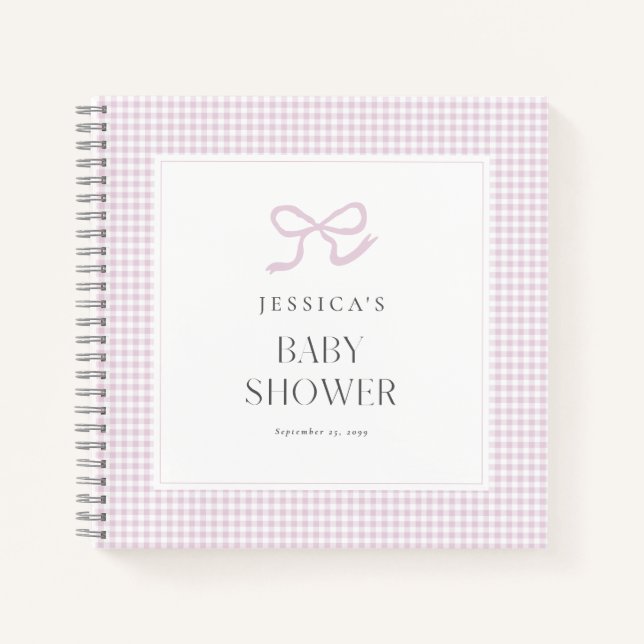 Gingham Pink Bow Baby Girl Baby Shower Guest Book (Front)
