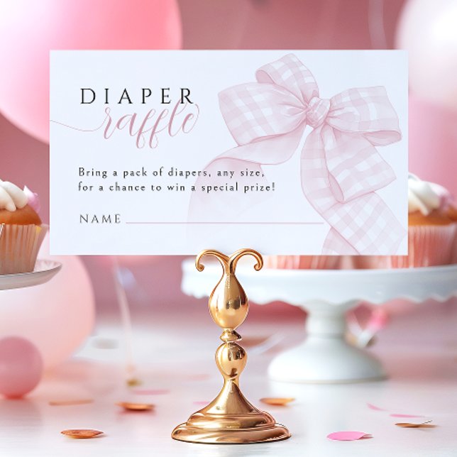 Gingham Pink Bow Baby Shower Diaper Raffle 3,5x2" Enclosure Card (Creator Uploaded)