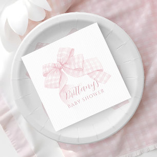 Gingham Pink Bow Baby Shower Napkin