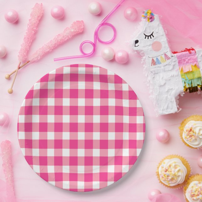 Gingham Pink Design Paper Plate (Party)
