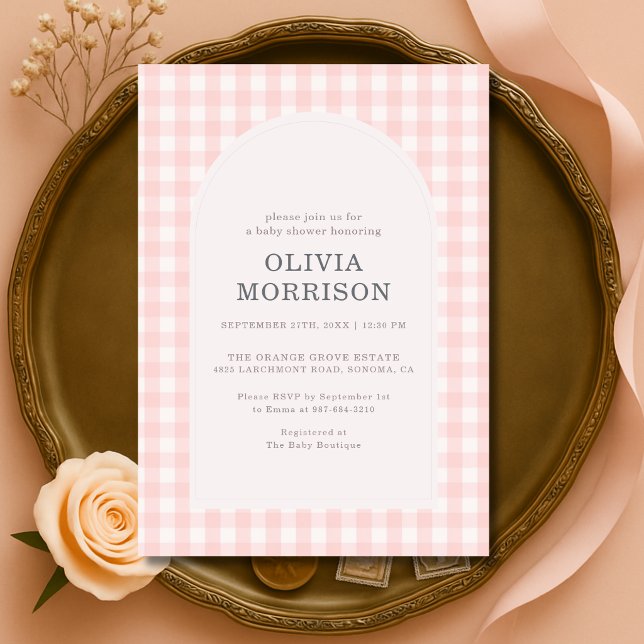 Gingham Pink Girl Baby Shower Invitation (Creator Uploaded)