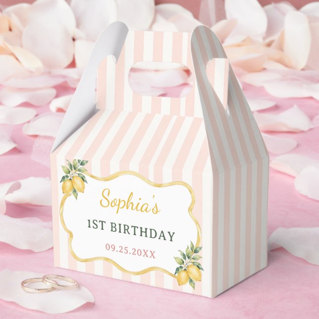 Gingham Pink Lemon Themed 1st Birthday Favour Box (Wedding)