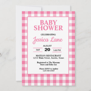 Gingham Pink Plaid Baby Shower Invitation