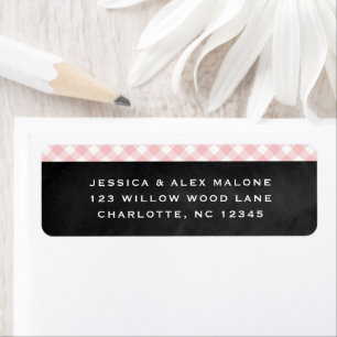 Gingham pink rustic check pattern return address