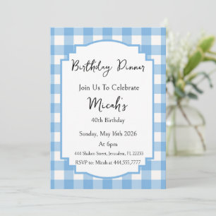 Gingham Plaid Blue White Pattern, Simple Modern Invitation