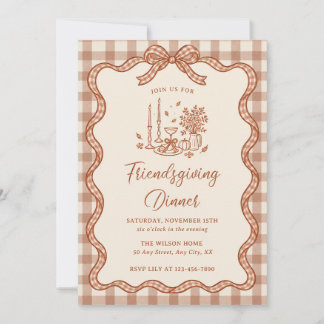 Gingham Plaid Friendsgiving Dinner Fall Invitation