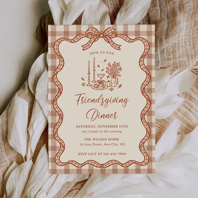 Gingham Plaid Friendsgiving Dinner Fall Invitation (Creator Uploaded)