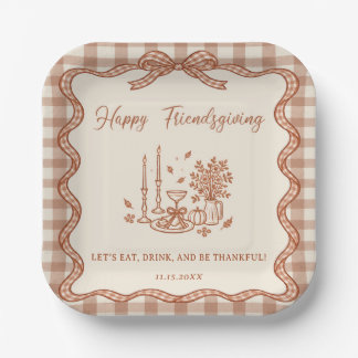 Gingham Plaid Friendsgiving Dinner Paper Plate