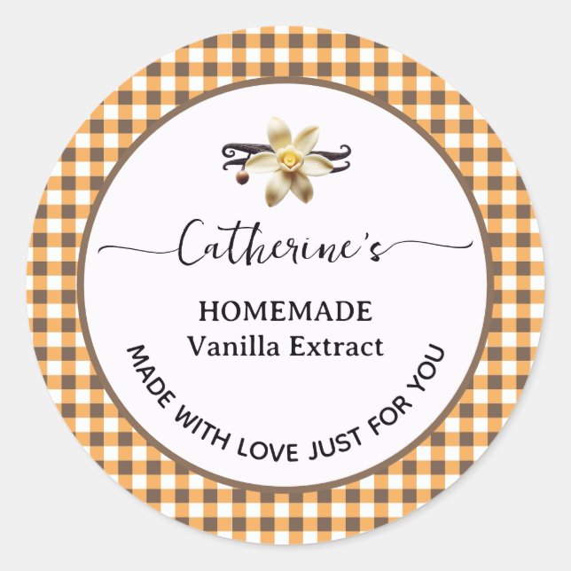 Gingham plaid Homemade vanilla extract label (Front)