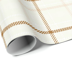 Gingham plaid neutral brown ivory pastel colour wrapping paper