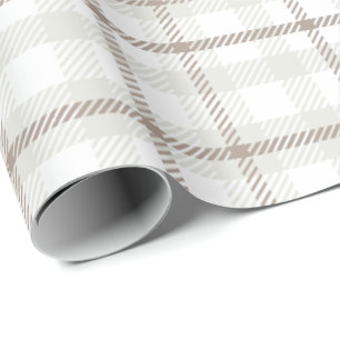Gingham plaid neutral coffee latte stripes  wrapping paper
