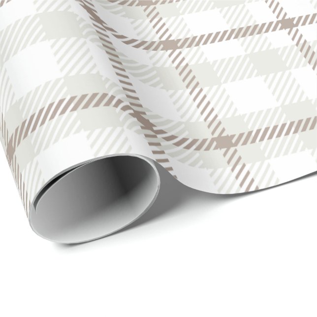 Gingham plaid neutral coffee latte stripes  wrapping paper (Roll Corner)