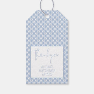 Gingham Plaid Pastel Dusty Blue Baby Shower Gift Tags