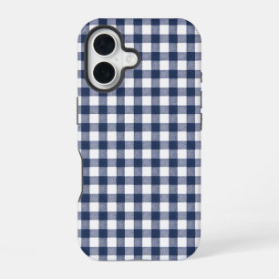 Gingham Plaid Pattern - Navy Blue iPhone 16 Case