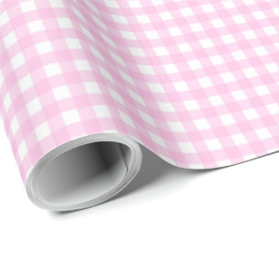 Gingham Plaid Pink White Pattern Wrapping Paper