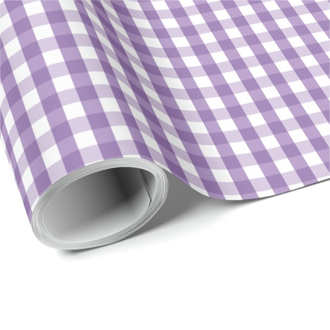 Gingham Plaid Purple White Pattern Wrapping Paper (Roll Corner)