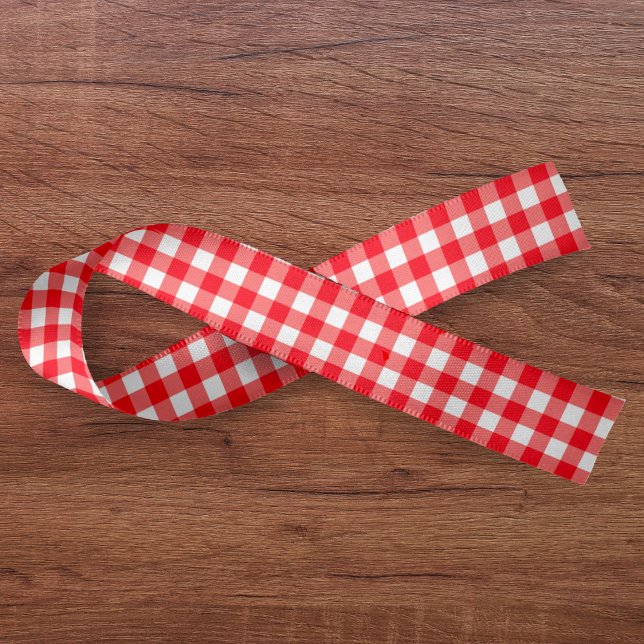 Gingham Plaid Red & White Satin Ribbon (Gingham Plaid Red & White Satin Ribbon
)