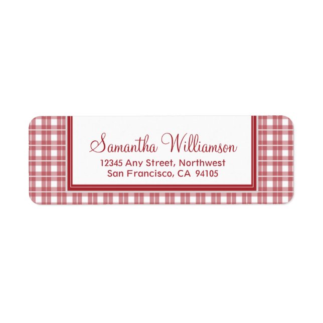 Gingham Plaid Return Address Labels (red) (Front)