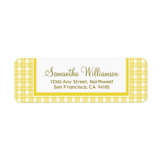 Gingham Plaid Return Address Labels (yellow) (Front)