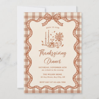 Gingham Plaid Thanksgiving Dinner Fall Invitation