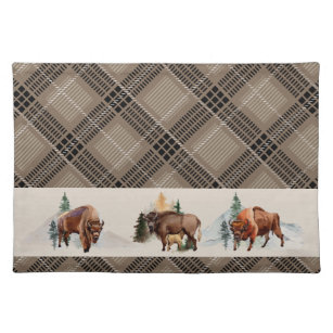 Gingham Plaid Watercolor Bison Buffalo Rustic Placemat