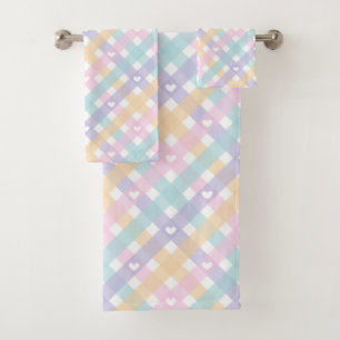 Gingham Plaids Hearts Pastel Colours Bath Towel Set
