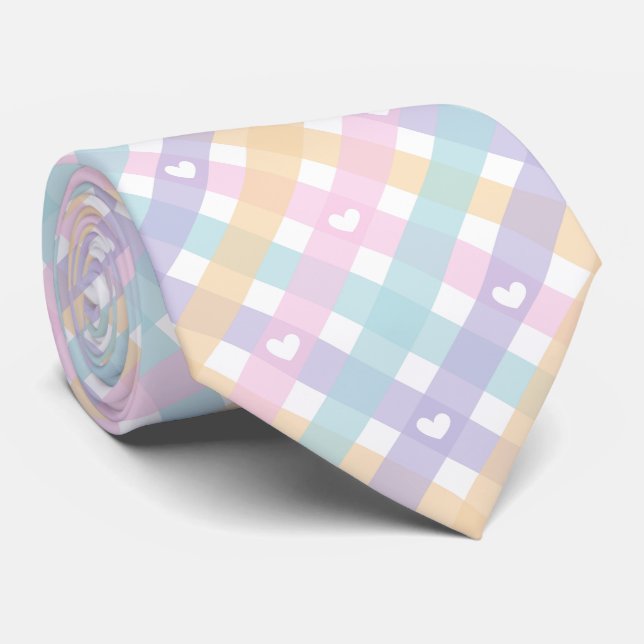 Gingham Plaids Hearts Seamless Pattern  Tie (Rolled)