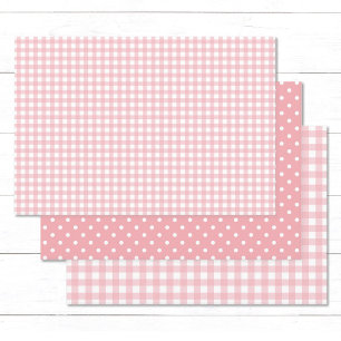 Gingham Polka Dot Pattern Peach Pink Mix and Match Wrapping Paper Sheet