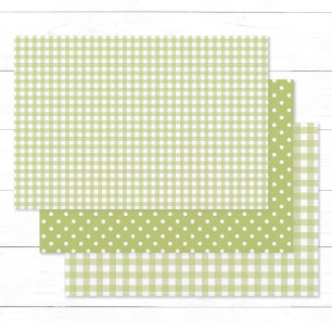 Gingham Polka Dots Light Green Mix and Match Wrapping Paper Sheet