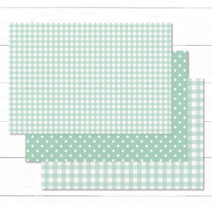 Gingham Polka Dots Pastel Mint Green Mix and Match Wrapping Paper Sheet