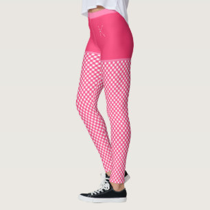 Gingham Print Pink White Monogram Personalised Leggings