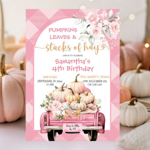 Gingham Pumpkin Leaves & Stacks of Hay Birthday Invitation