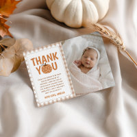 Gingham Pumpkin Photo Birthday Thank You
