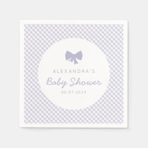 Gingham purple bow baby shower napkin